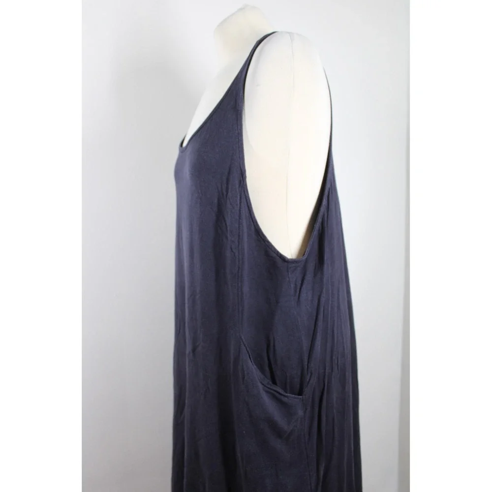 Eileen Fisher M Navy Blue Midi Tank Dress Lyocell Blend Pockets Lagenlook - Picture 4 of 7